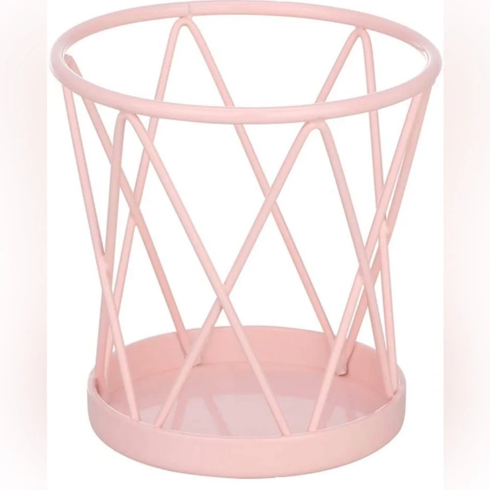Pink Metal Geometric Makeup Brush Holder Organizer